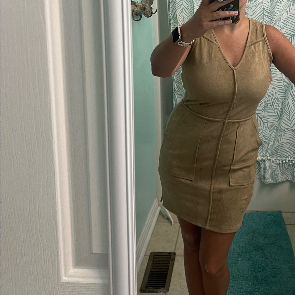 Faux suede fitted mini dress